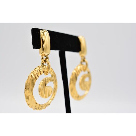 Givenchy Vintage Dangle Earrings Brushed Gold Dangle Shiny Signed 1980s BinAK - Picture 4 of 12